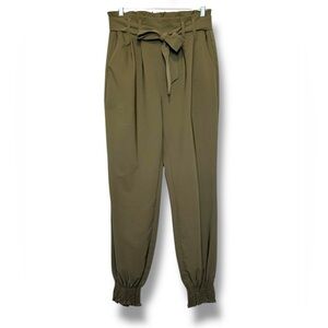 Grace Karin Olive Green Paperbag Waist High Rise Tie Belt Pants Size L